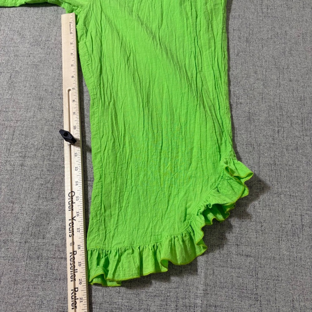 Alfredos Wife Pant Set Women Small Smocked Waist Ruffle Hem Capri Pants Green - Picture 8 of 13